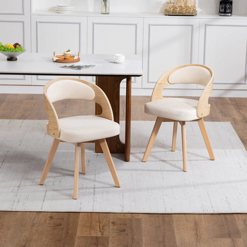 Sedia da Pranzo Girevole in Legno con Cuscino ¨C MINIMAL ¨C Schienale Curvo, Tessuto Cotone Lino