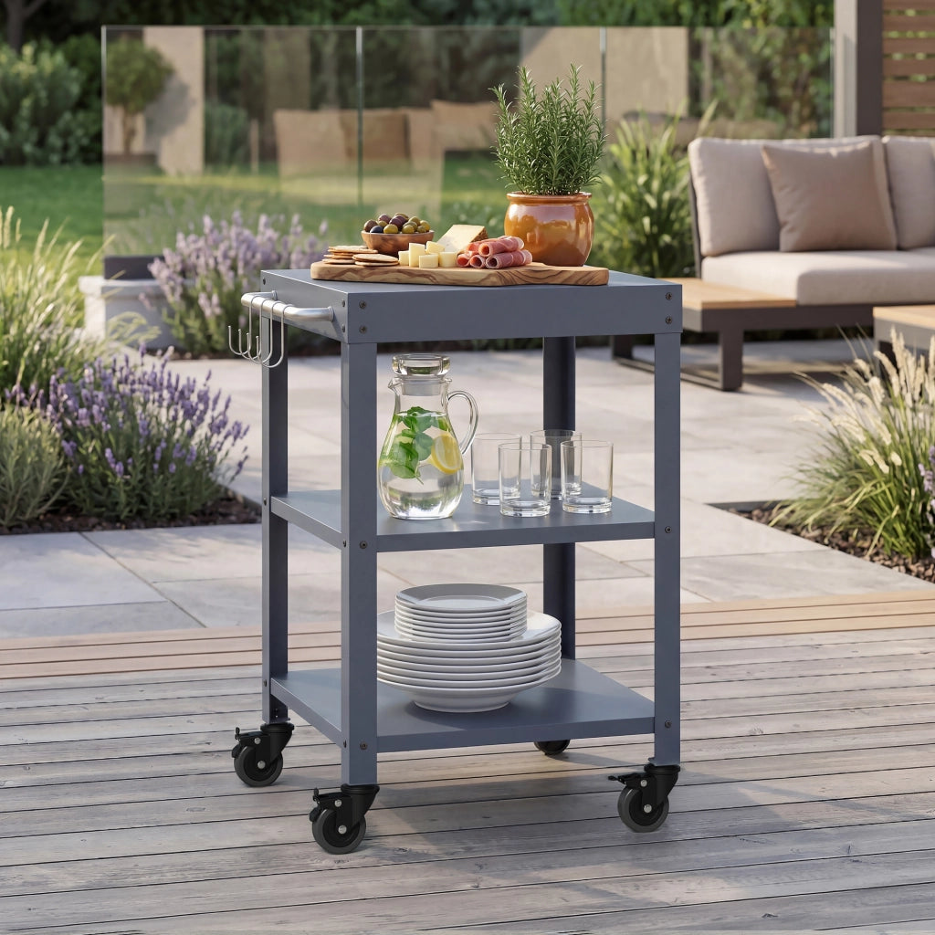 Carrello Portavivande Bolognano di Servizio a 3 Ripiani 81x50x50 cm - Grigio Scuro casa.pro