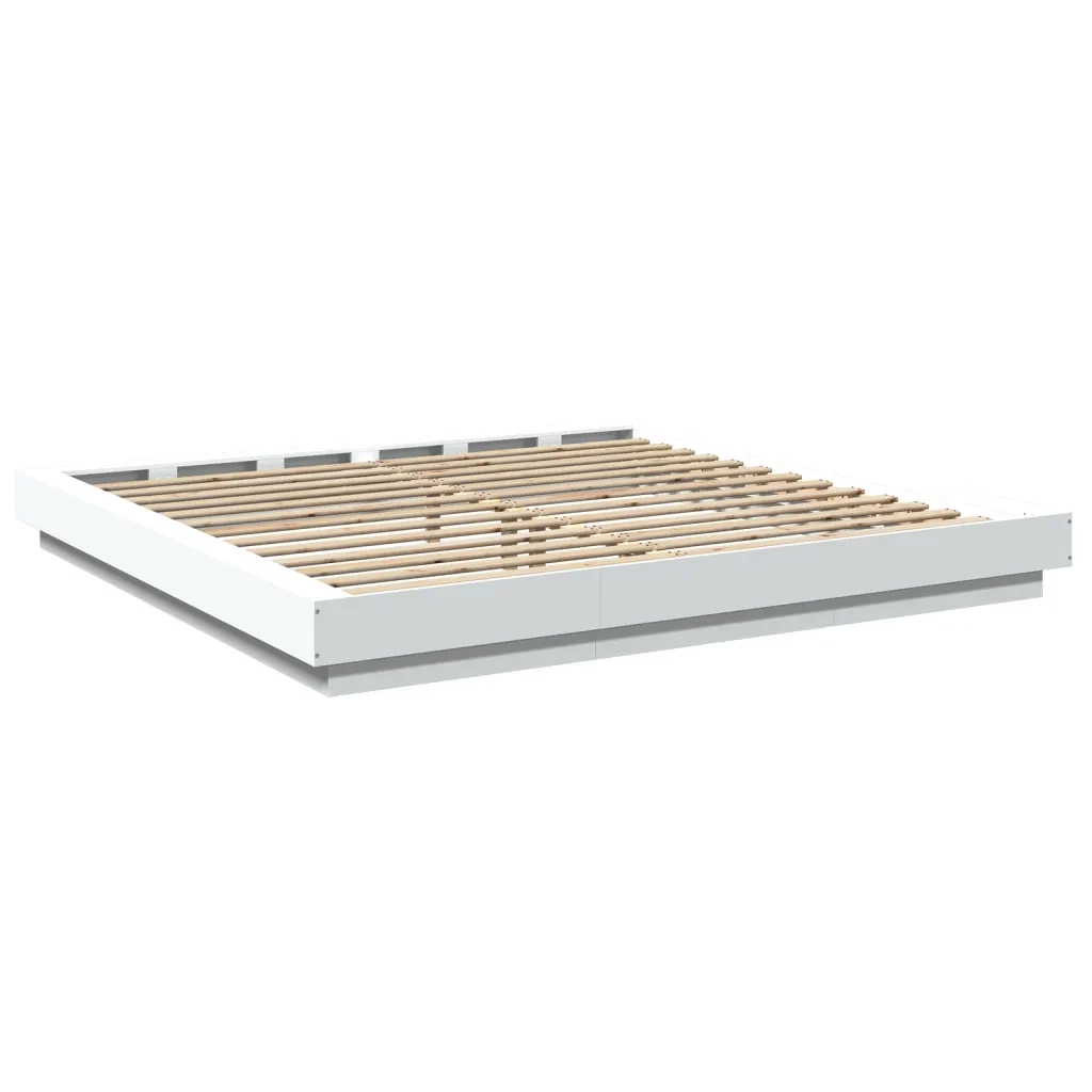 Giroletto con Luci LED-Struttura Letto Bianco 200x200 cm in Legno Multistrato 298446
