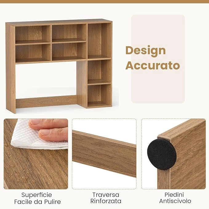 Libreria da Scrivania, Scaffale per Scrivania con 3 Ripiani Regolabili e Scomparto Aperto per Monitor 27", Organizzatore di Spazio per Casa Ufficio Dormitorio, 94x25x79 cm (Naturale)