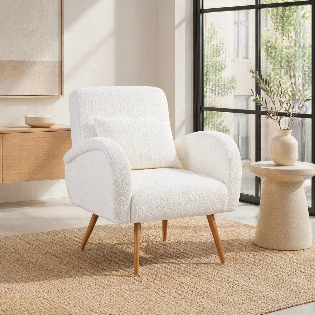 POLTRONA Relax 77x77x83 cm Fleece Crema con cuscino lombare