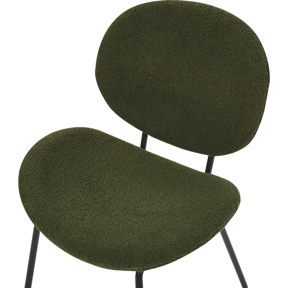 Set di 2 sedie da pranzo Verde Scuro con gambe senza braccioli Bouclè PU Gambe in ferro nero Design contemporaneo e retrò Sedute per la sala da pranzo