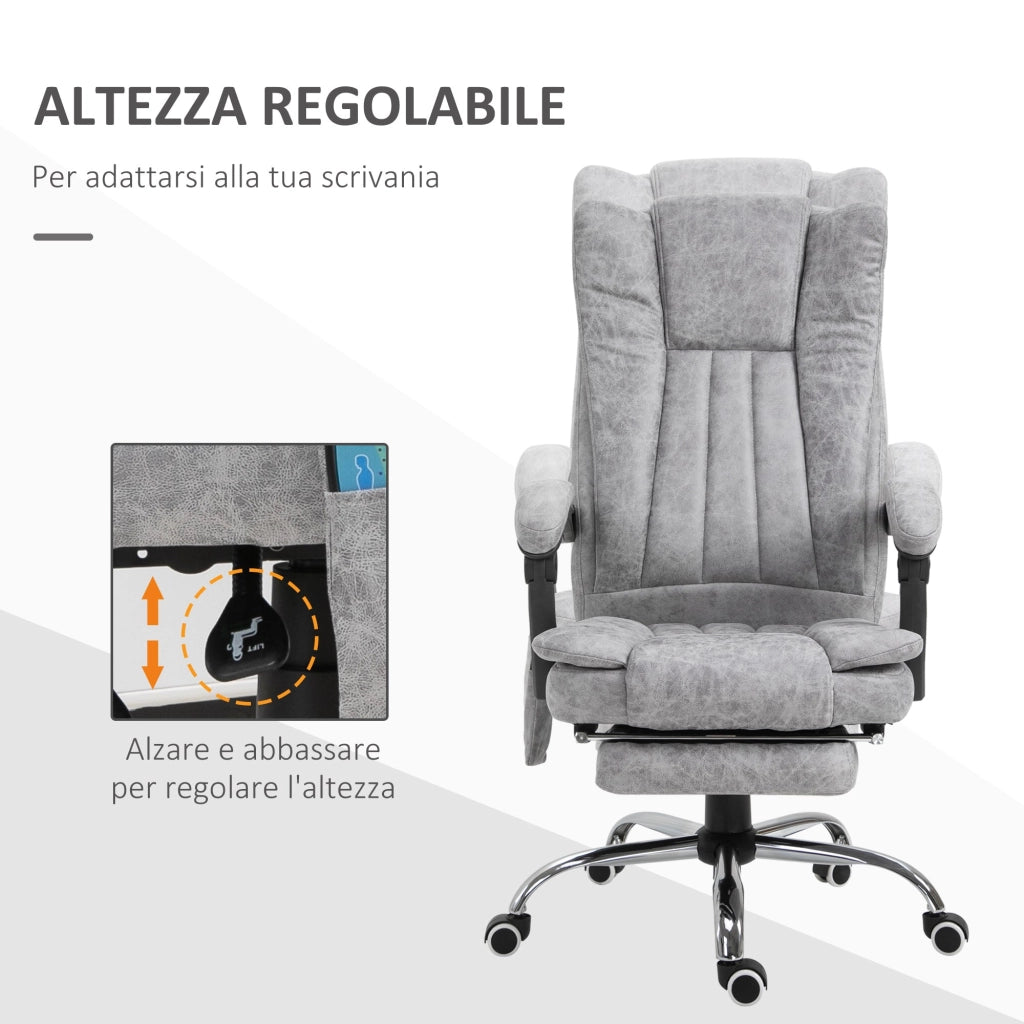 Sedia Poltrona Presidenziale da Ufficio 62x67x113-120 cm Massaggiante Riscaldante Grigia