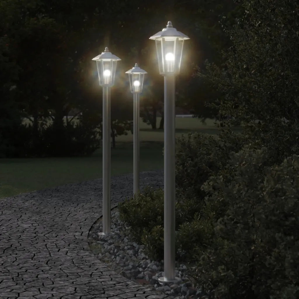 Lampade da Terra per Esterni 3 pz Argento 120cm in Acciaio Inox CFW8810111