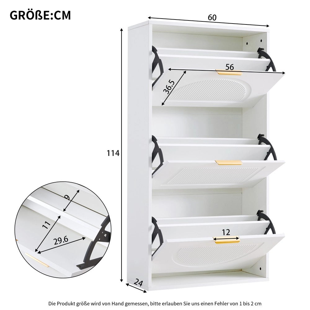 Scarpiera Slim a 3 Ante ¨C MINIMAL ¨C Bianco, 60x24x114 cm