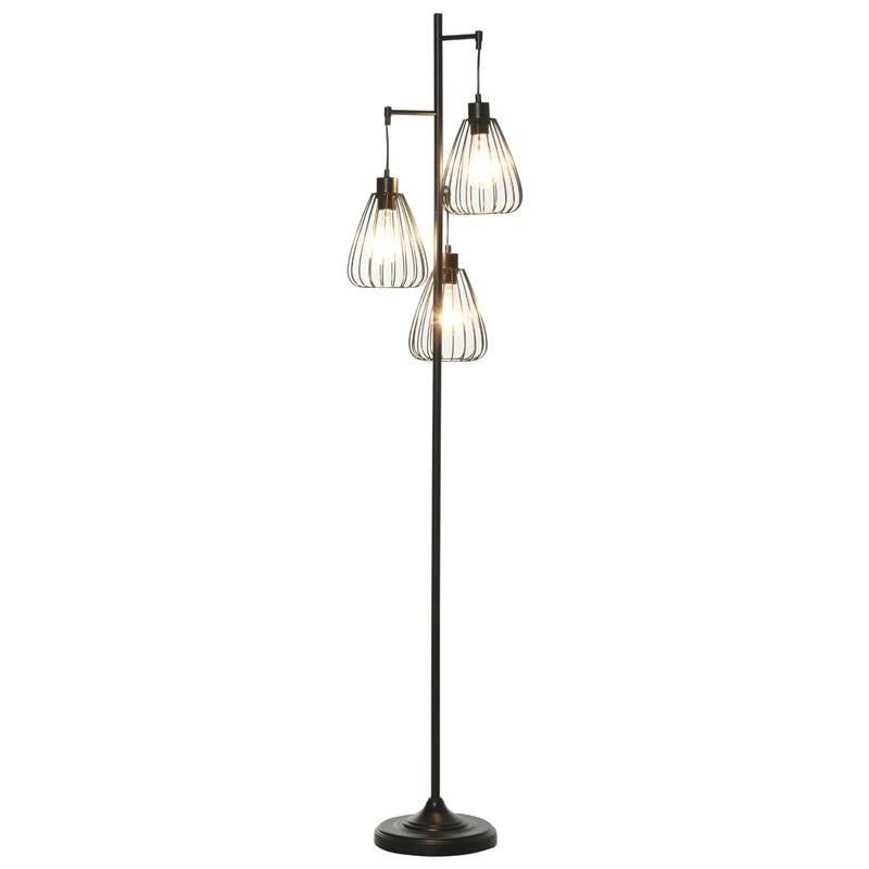 LAMPADA DA TERRA PIANTANA DESIGN VINTAGE INDUSTRIALE IN METALLO NERO