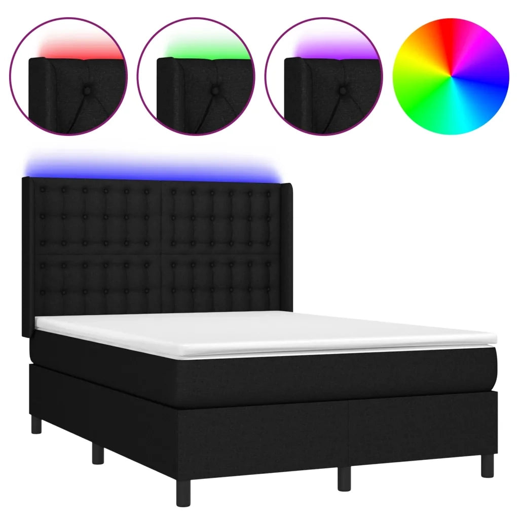 Letto a Molle con Materasso e LED Nero 140x200 cm in Tessuto cod mxl 35485