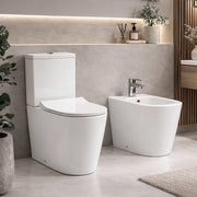 Set sanitari in ceramica bianco filomuro monoblocco rimless con copriwc Kyoto