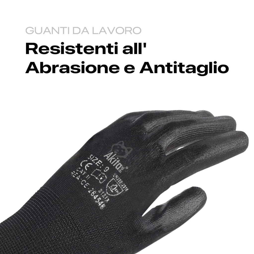 Guanti da Lavoro 12 Paia Nylon PU Akitaink Taglia XL