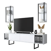 Mobile porta TV Iva, Credenza da soggiorno, Armadio basso per TV, Base parete attrezzata, 180x30h48 cm, Bianco e Nero