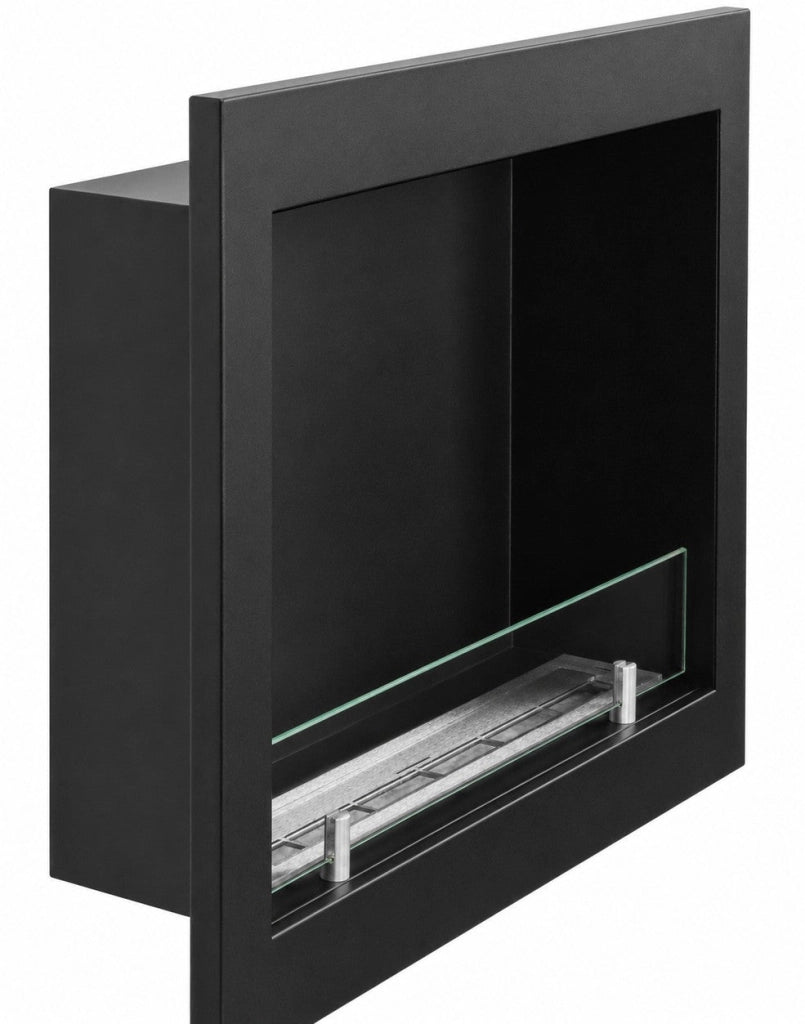 Camino a Bioetanolo da Incasso a Parete Frontale 60x15x55 cm Furore Struttura in Acciaio Nero