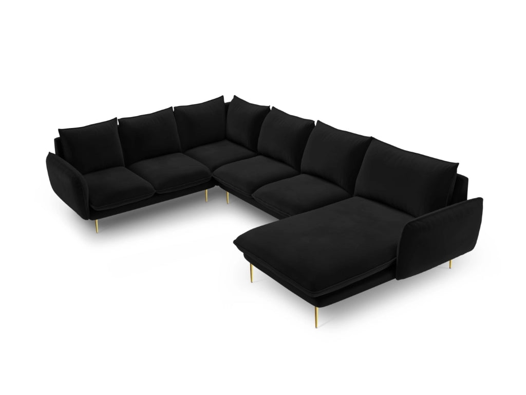 Cosmopolitan Design - Divano panoramico sinistro "Vienna" 7 posti in velluto nero 