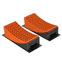 2 Cunei fermaruota 3,5 t/coppia, bloccaruote 42,4 x 17 x 17,4, fermi 20,7 x 17 x 9,6 cm, livellatori in plastica con borsa di trasporto e tappetini, per camper, rimorchi, camion