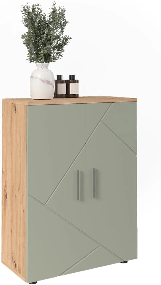 mobiletto bagno Irma, Verde salvia, 60 x 81 cm, Due ante offrono spazio contenitivo nascosto per prodotti per la cura e asciugamani