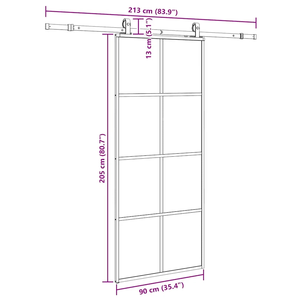 Porta Scorrevole con Ferramenta Nera 90x205 cm in Vetro ESG 3375944