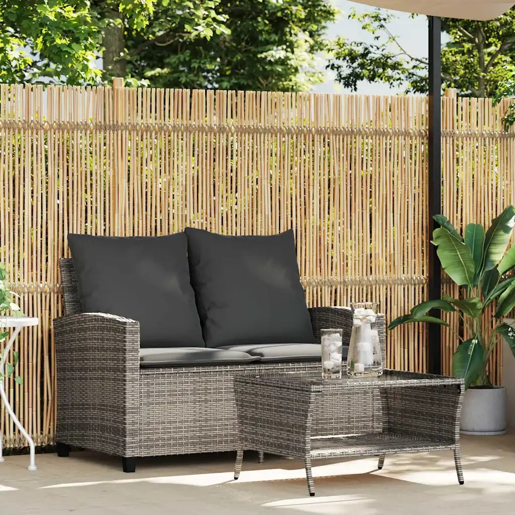 Divano da Giardino a 2 Posti Cuscini&Tavolo-Sofa da Giardino-Divano da esterno Grigio Polyrattan 917499