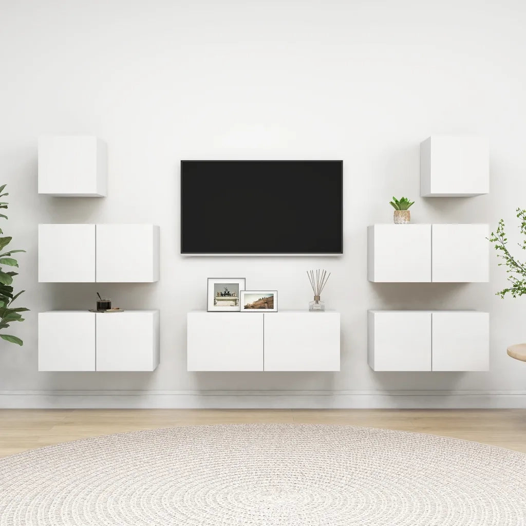 Set Mobili Porta TV 7 pz Bianco in Legno Multistrato 3078712