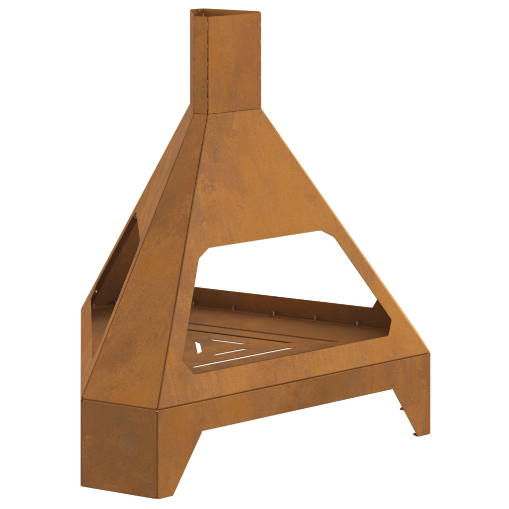 Focolare  con camino 50x43x52 cm in acciaio resistente agli agenti atmosferici