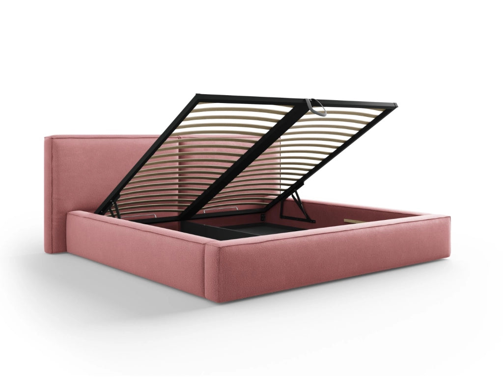 Cosmopolitan Design - Letto a cassettone con testiera doppia "Arendal" 200x200cm in tessuto strutturato rosa 