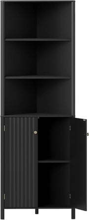 Armadio ad angolo alto, mobile da bagno con 3 ripiani aperti e 2 ante, ripiano inferiore regolabile, kit antiribaltamento, 58 x 32 x 172,5 cm, organizer per soggiorno, camera da letto (nero)
