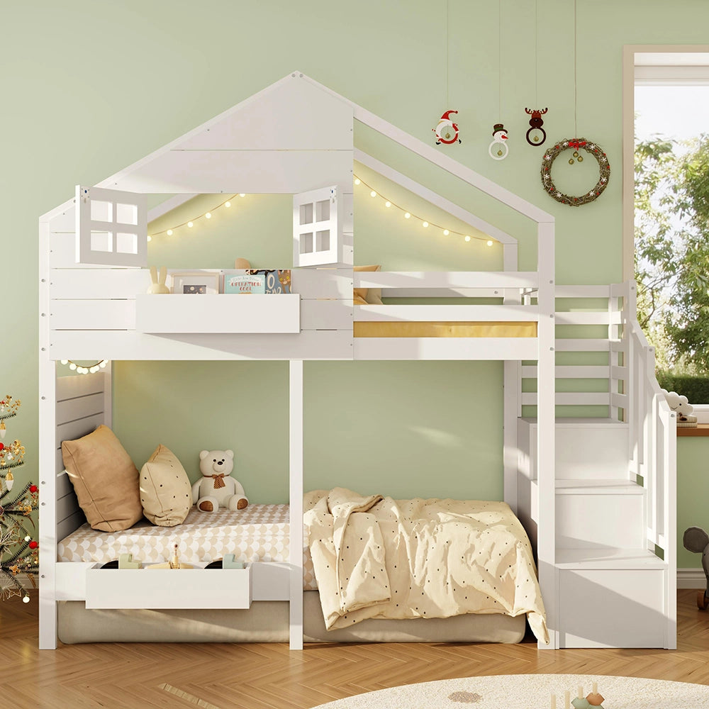 Letto mezzanino-Xylo-90x200cm barriera sicurezza scala legno massiccio