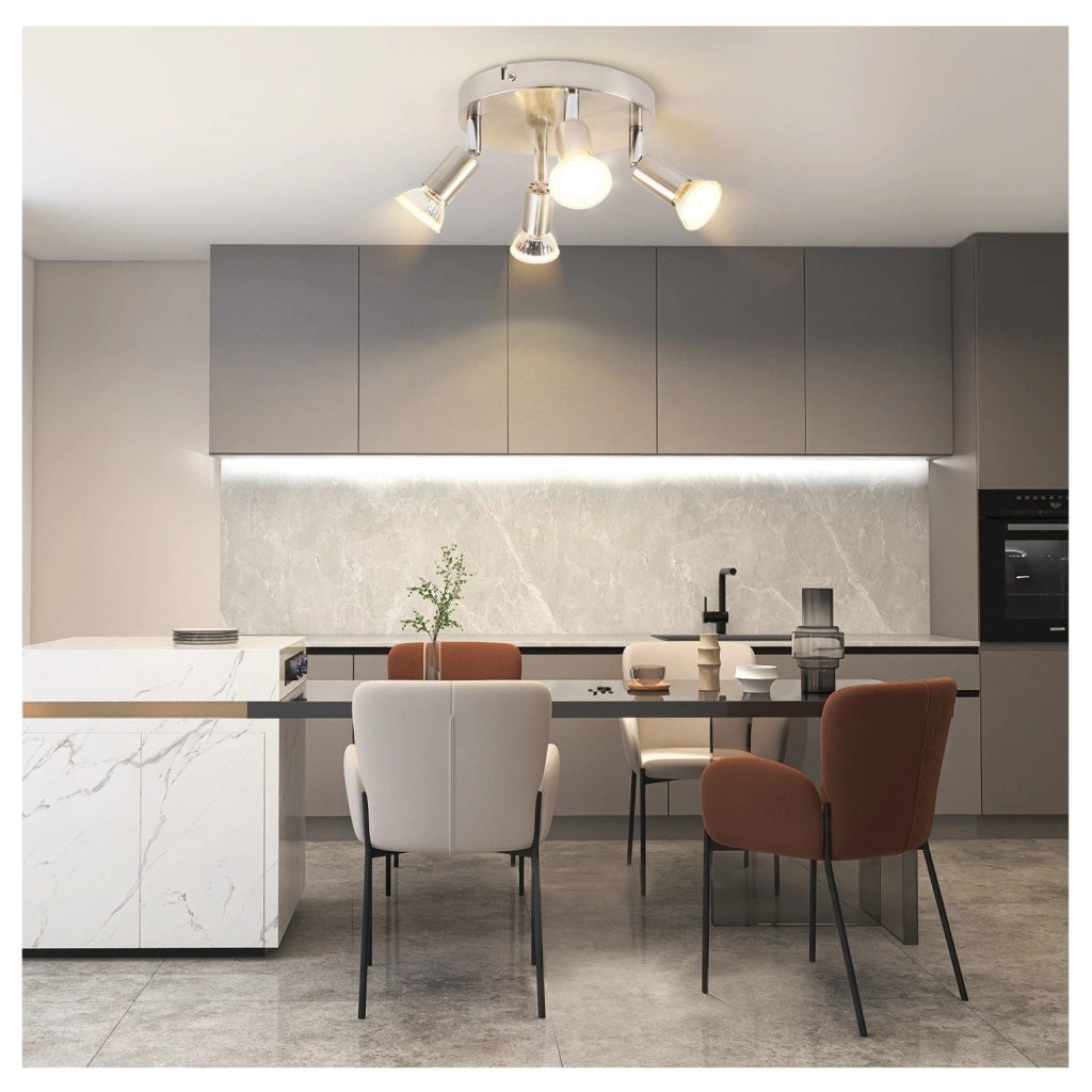 ZMH Faretto da soffitto 4 luci GU10 metallo nichelato regolabili 350° stile moderno max 25W