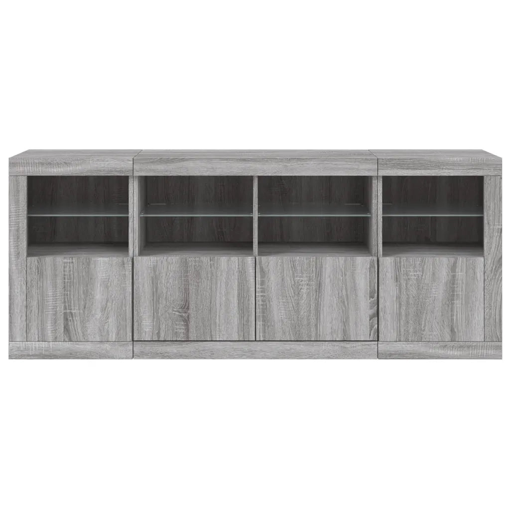 Credenza con Luci LED-Buffet-Armadio da cucina Grigio Sonoma 163x37x67 cm