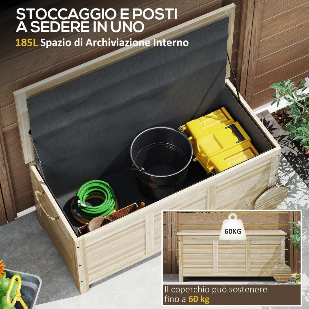 Baule Cassapanca da Esterno 110x50x50 cm a 2 Ruote con Telo Interno in Legno di Abete