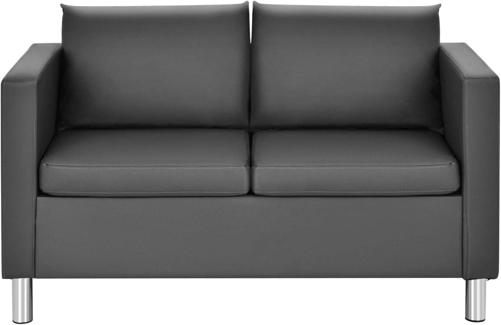 Divano Moderno a 2 Posti, Divano con Cuscino Morbido, Gambe in Legno di Gomma, In Similpelle PU, Grigio