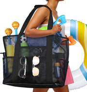 Tas grande con filo, borsa di rete pieghevole, borsa con chiusura a raffia, borse multifunzionali impermeabili per vacanze in famiglia, shopping, fitness, picnic (nero)