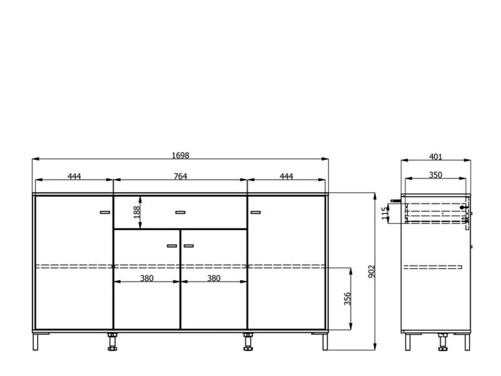 Madia Settime, Credenza un Cassetto, 170x40x90h cm Marrone Rovere Nodi