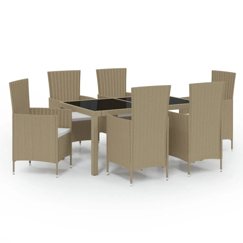 Set Mobili da Pranzo Giardino 7 pz con Cuscini Polyrattan Beige 3094904