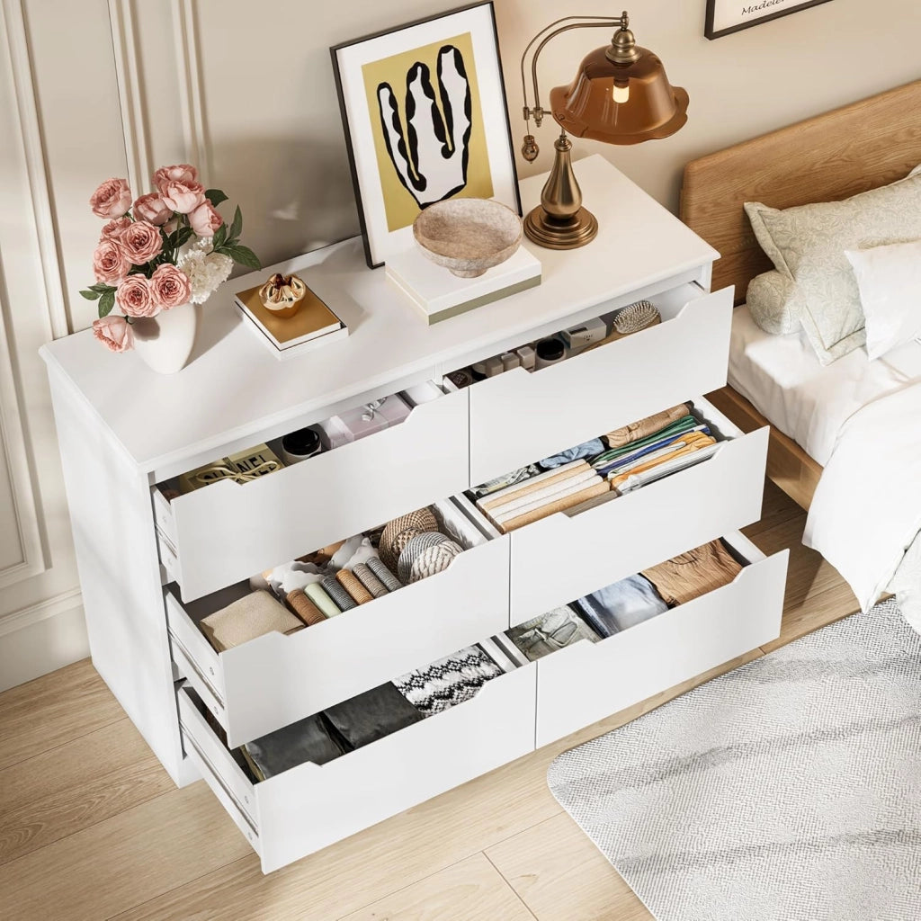 Cassettiera Camera da Letto con 6 cassetti, settimino camera da letto,Moderno e Salvaspazio per la Camera da Letto Soggiorno e Ingresso, 120x40x80CM,Bianco