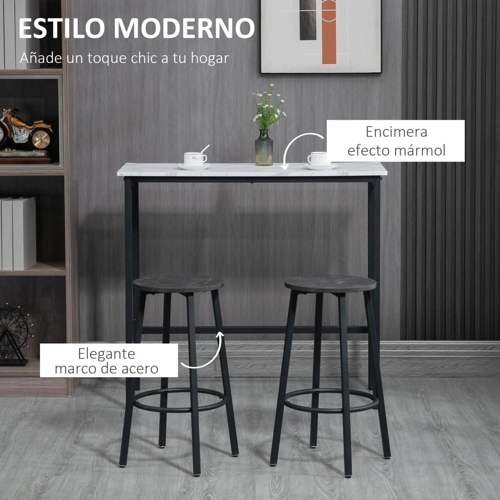 Tavolino da bar con 2 sgabelli ¨C zephmum ¨C set 3 pezzi, telaio acciaio, bianco e nero