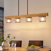 ZMH Lampada a Sospensione Vintage in Legno Nero 4 Luci con Trave in Legno E14 per Sala da Pranzo Senza Lampadina