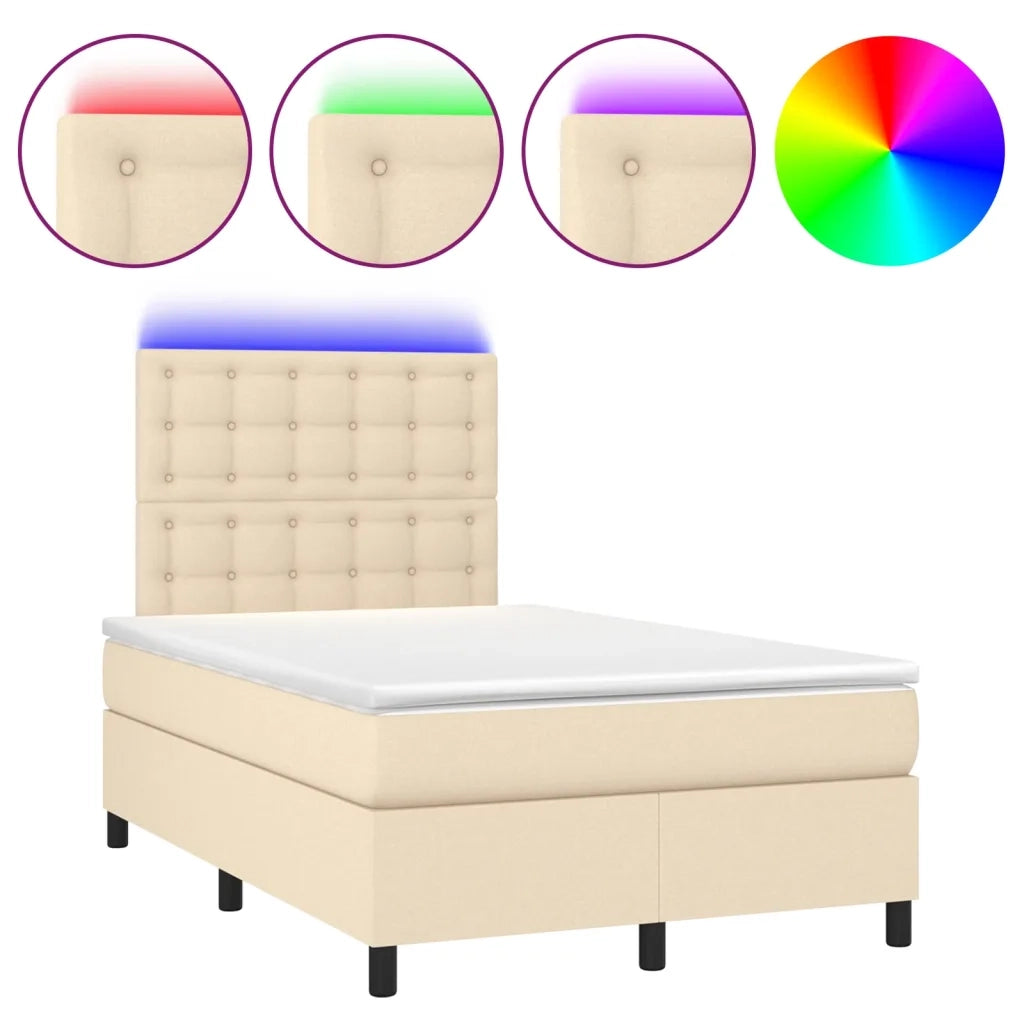 Letto a Molle con Materasso e LED Crema 120x200cm in Tessuto 3135186