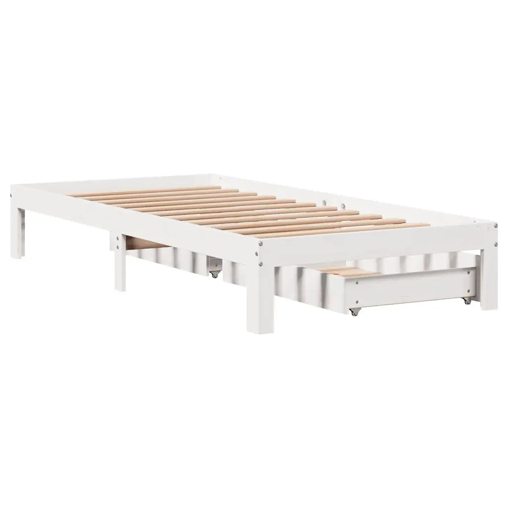 vidaXL Giroletto con Cassetti Bianco 100x200 cm Legno Massello di Pino