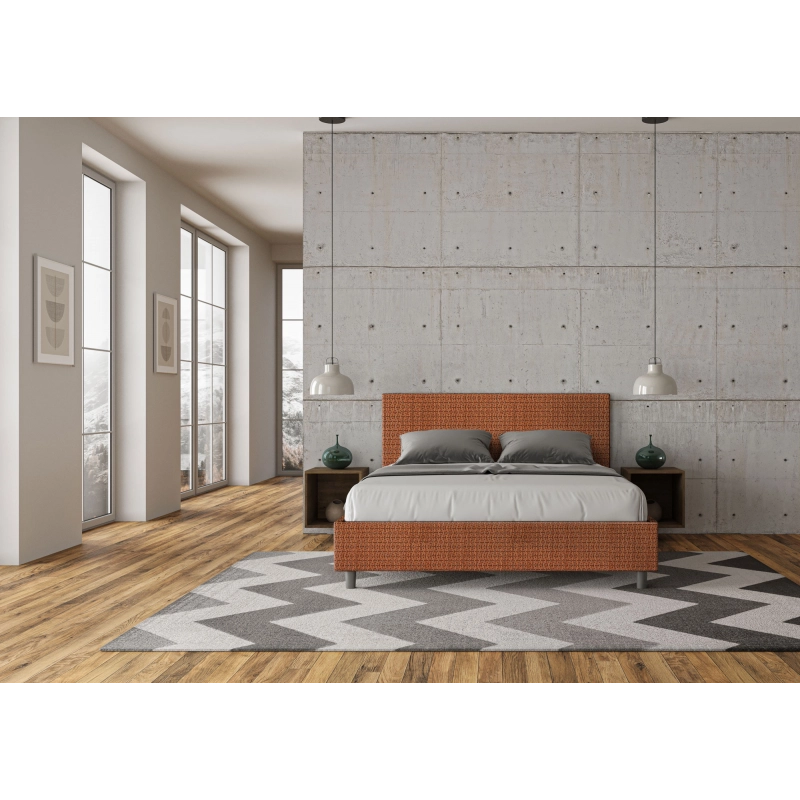 Letto imbottito Matrimoniale 160x190 cm tessuto Labirinto Adele - Con rete,Arancione