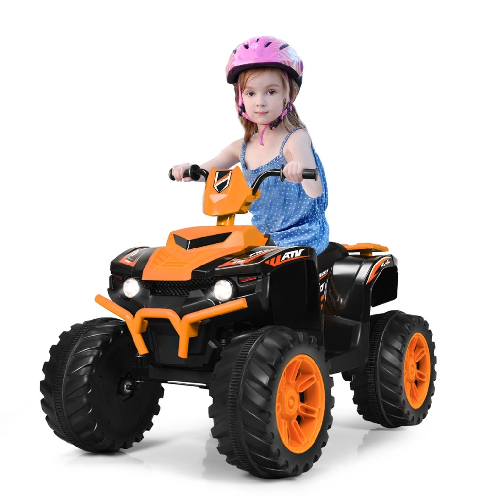 Quad elettrico atv 12 v per bambini con musica e luci led, Quad a batteria con sedile comodo 104x67x74cm Arancione-Macchinine giocattoli