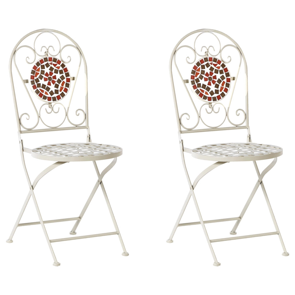 Set da giardino in metallo con tavolo e sedie a mosaico Bianco esterno stile vintage
