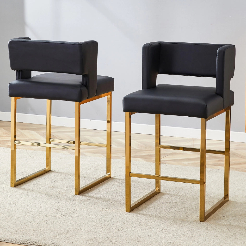 Sgabello da bar 91.4 cm con seduta imbottita; struttura stabile in metallo e PU nero e oro