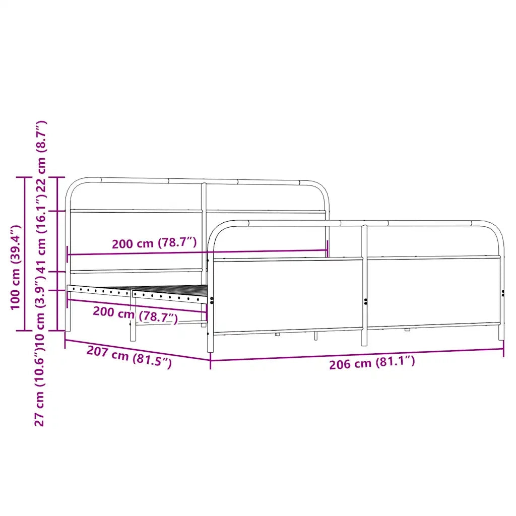 Giroletto senza Materaso in Metallo Rovere Fumo 200x200 cm 3318642