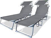 Sedia esterna pieghevole con ombrellone e parasole - Grigio poliestere - Massimo carico 110 kg, 2 pezzi