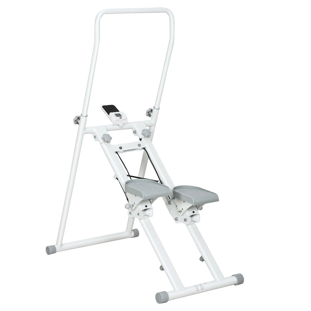 Stepper Vertical Climber Pieghevole con Impugnatura Regolabile, Pedali Antiscivolo e Monitor LCD, Bianco