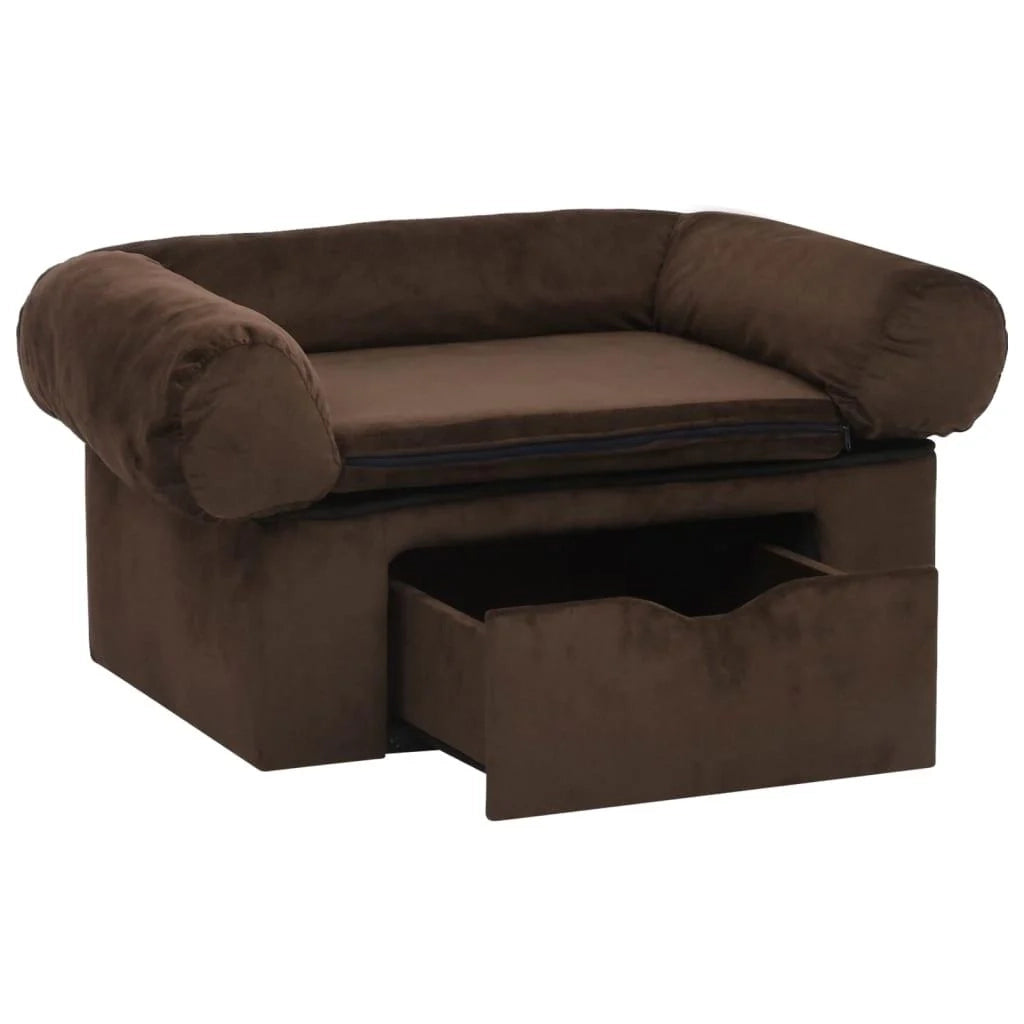 Divano per cani con cassetto 75 cm peluche marrone 02_0000094