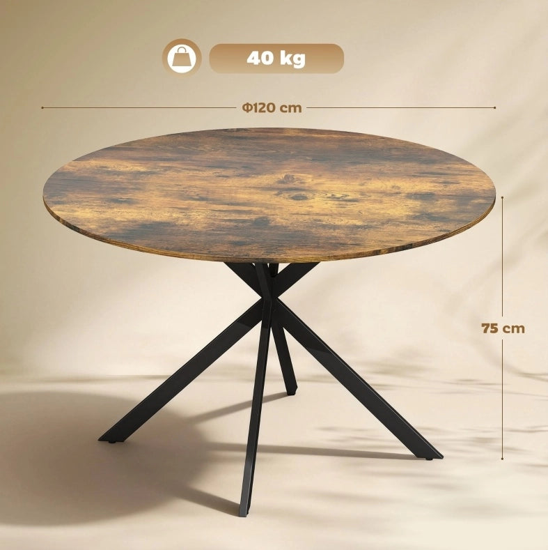 Tavolo da pranzo rotondo Ø120 cm industriale marrone rustico