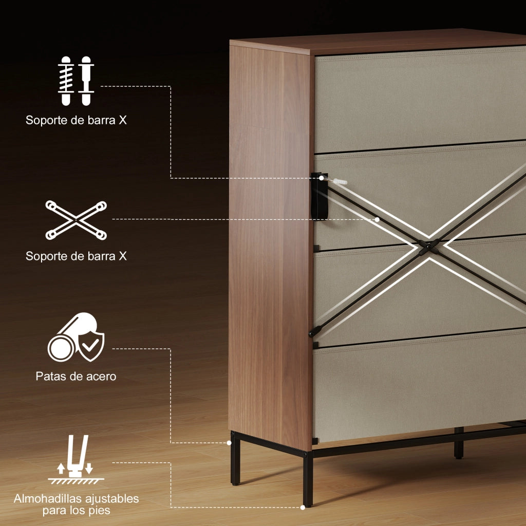 Cassettiera con 4 cassetti in tessuto ¨C Zephmum ¨C Bianco e naturale 60x40x