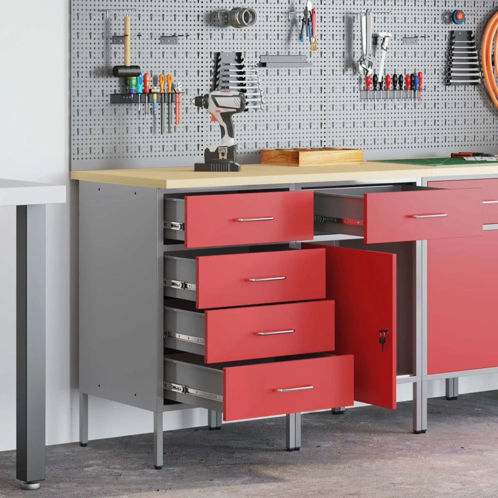 Mobile da lavoro 2 pcs Rosso e Grigio 100 x 55 x 85 cm 3321365