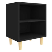 Comodino | Armadio da Notte | Mobiletto da notte con Gambe in Legno Massello Nero 40x30x50 cm