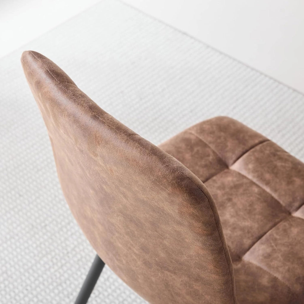 GrandCA HOME Set Tavolo e Sedie da Pranzo, 4 Sedie da Pranzo in Pelle Tecnica Marrone Chiaro e un Tavolo da Pranzo Rotondo Moderno da 100 cm, adatti per Cucina e Soggiorno (Marmo Bianco 1)